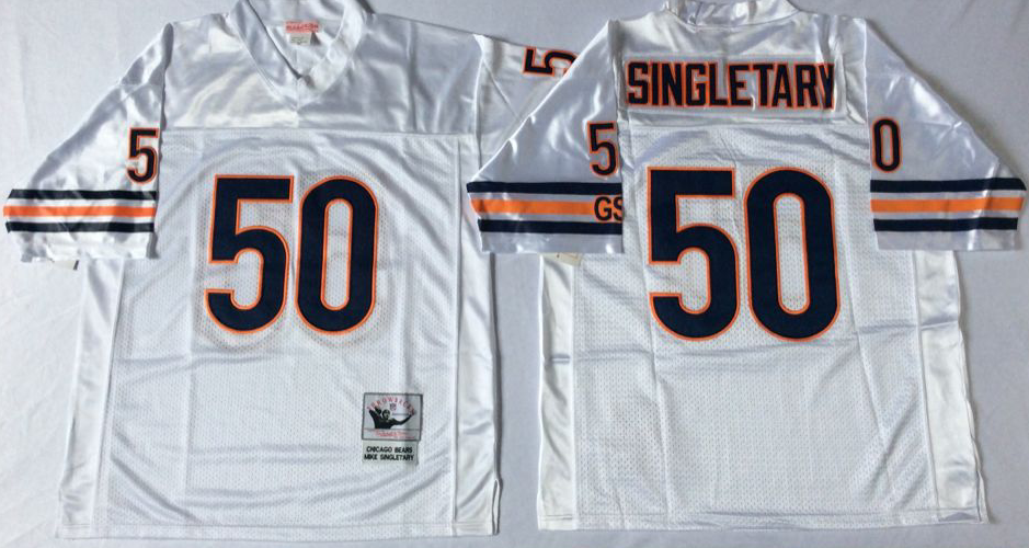 Men NFL Chicago Bears 50 Singletary white Mitchell Ness jerseys